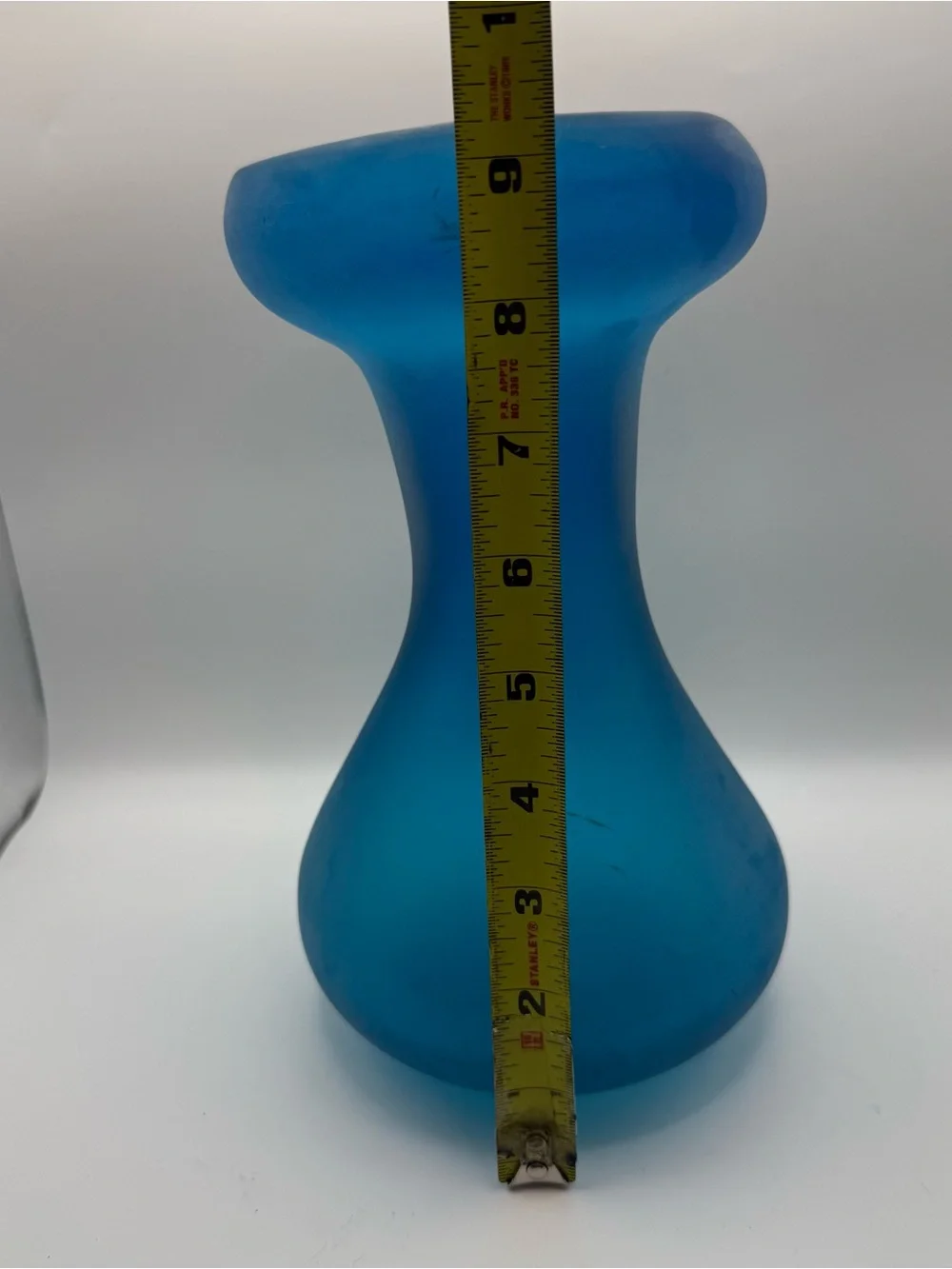 Vintage Frosted Turquoise Blue Art Glass Vase Hand Blown Abstract Form MCM 9